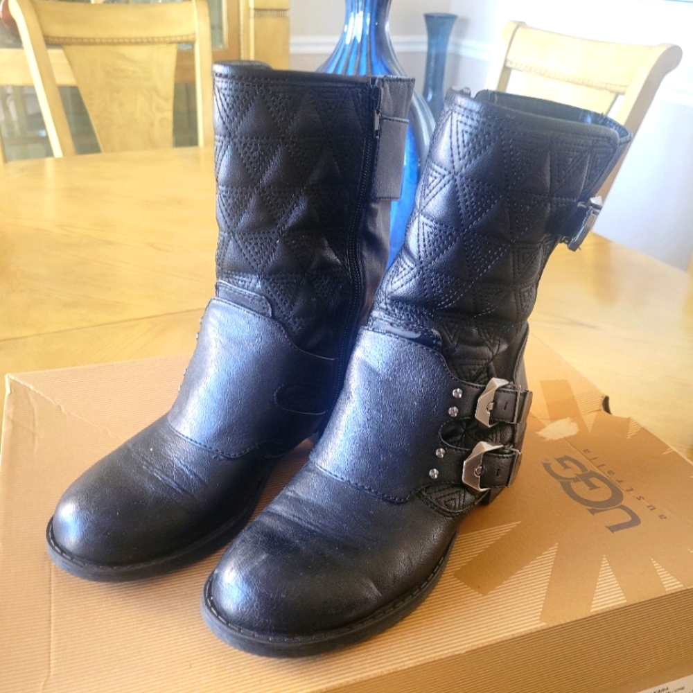 Black Quilted Buckle Boots